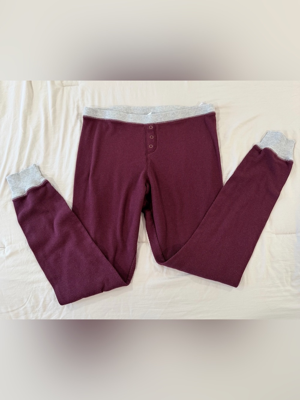 bp Maroon Ribbed Thermal Leggings with Heather Gray Trim